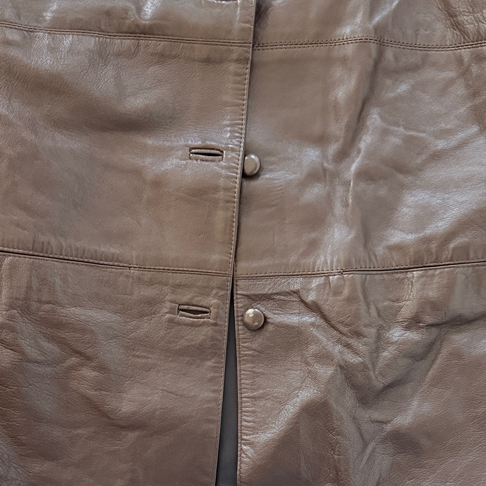 Brown Faux Leather Blazer Jacket M | Moto Vegan Statement Coat - Picture 2 of 6